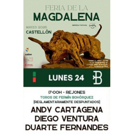 Corrida de Rejones - 24 de Marzo - Lunes - Entrada Toros Castellón - Feria de la Magdalena 2025