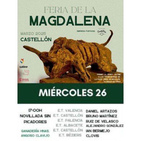 Novillada sin Picadores - 26 de Marzo - Miércoles - Entrada Toros Castellón - Feria de la Magdalena 2025