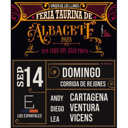 Corrida de Rejones - 14 de Septiembre - Domingo - Entrada Toros Albacete 2025 - Feria Virgen de los Llanos 2025